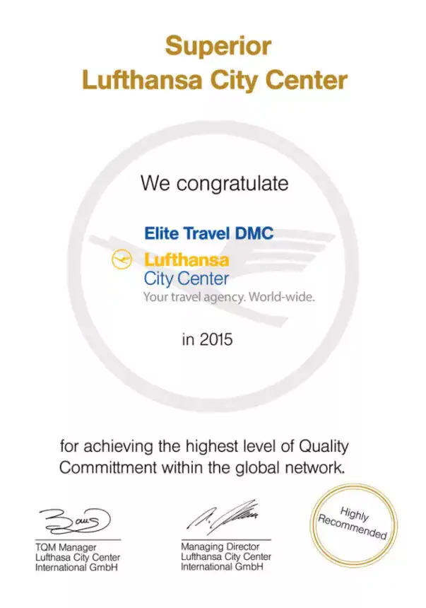 Elite Travel DMC LCC - 2015 Certificate