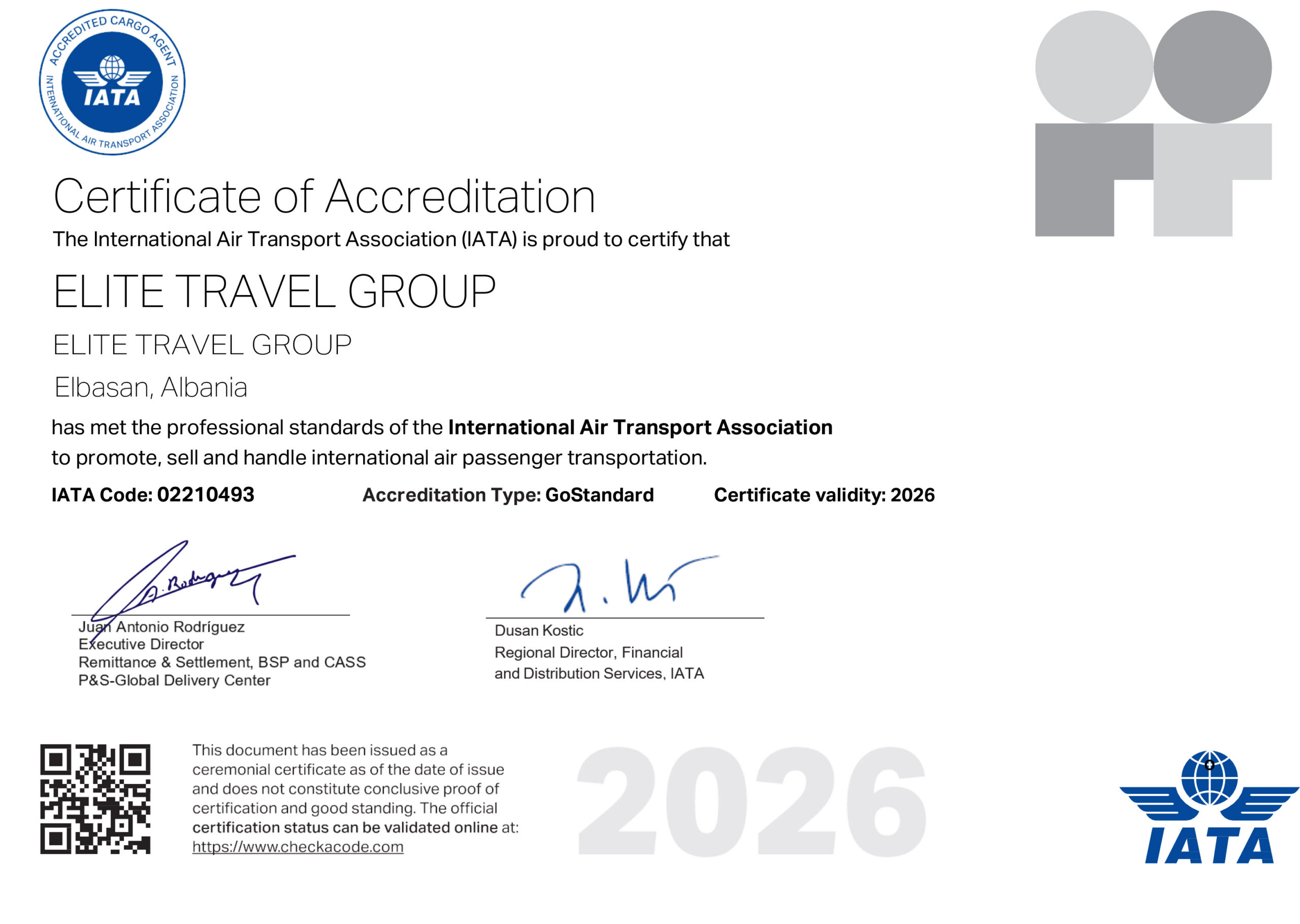 IATA 2026 E-CERTIFICATE